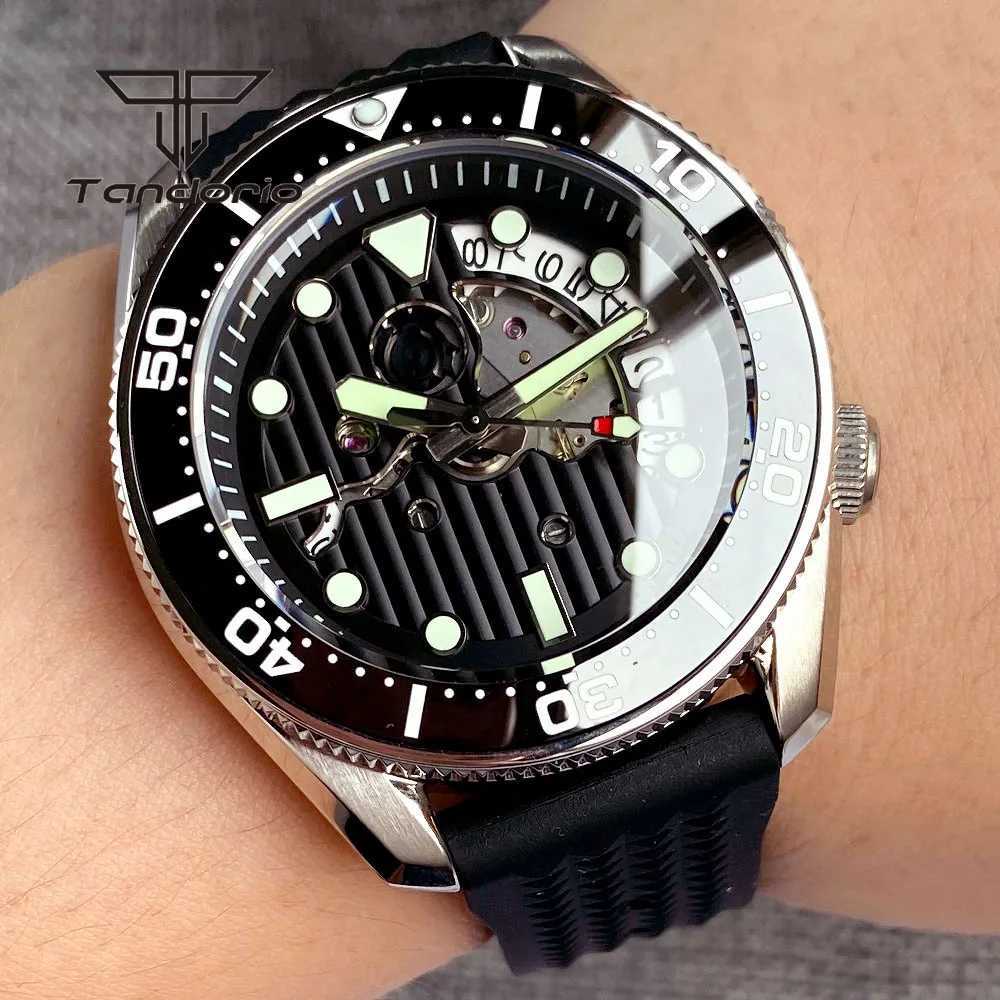 Other Watches Tandorio NH35A Hollow Dial Date SBDX001 42.5mm 200m Dive Automatic Watch for Men Brushed Case 3.8 Crown Sapphire Glass Luminous J240131