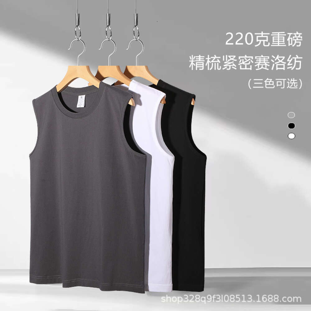Summer 230g Pure Cotton Sleeveless T-shirt with Round Neck and Loose Tank Top Print for Men and Women. Wholesale of Solid Color Kan Sleeve Base Shirts