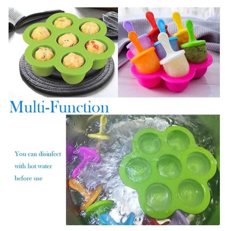 Strumenti gelato 1/7Holes Fai da te Pops Stampo in silicone Ball Maker Stampi ghiaccioli Baby Fruit Shake Accessori la cucina di casa Strumento YQ240130