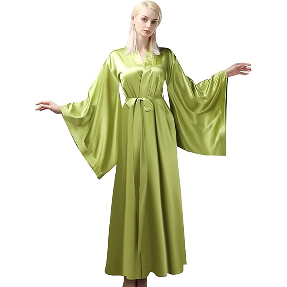 Bath Robes Women's Silk Kimono Long Satin Bridesmaid Wedding Sleepwear Beach Blouses Bikini Cover Up Home Clothing Real Image