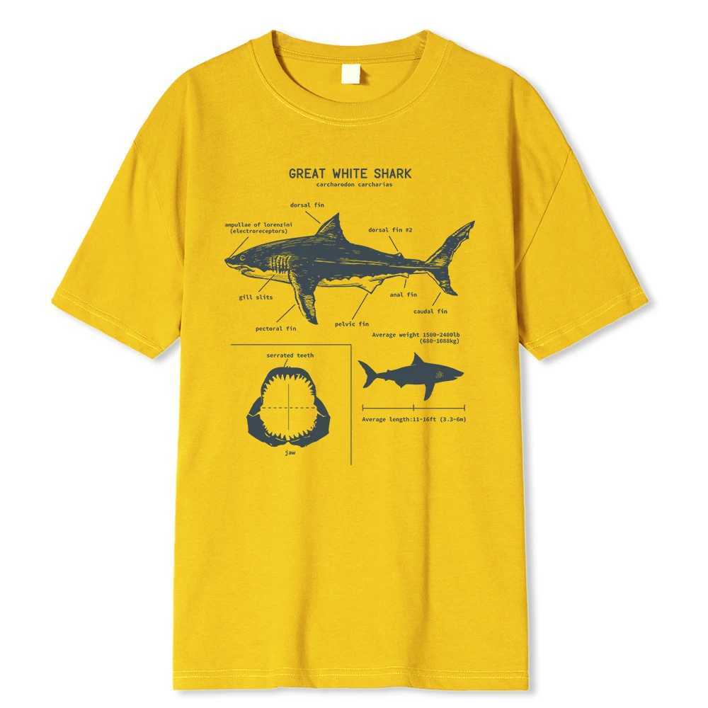 Men's T-Shirts Great White Shark Anatomy T-Shirt New Summer Men Street Short Sleeve Hip Hop Punk Style Boy Casual Tops Fashion White Tees