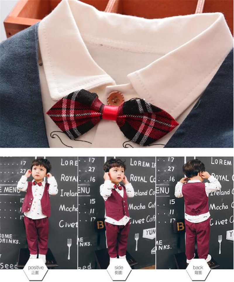 2024 Primavera Autunno Abbigliamento bambini Ragazzi Vestito moda elegante Set bambini Camicia di piccole e medie dimensioni Gilet Tre pezzi Marea