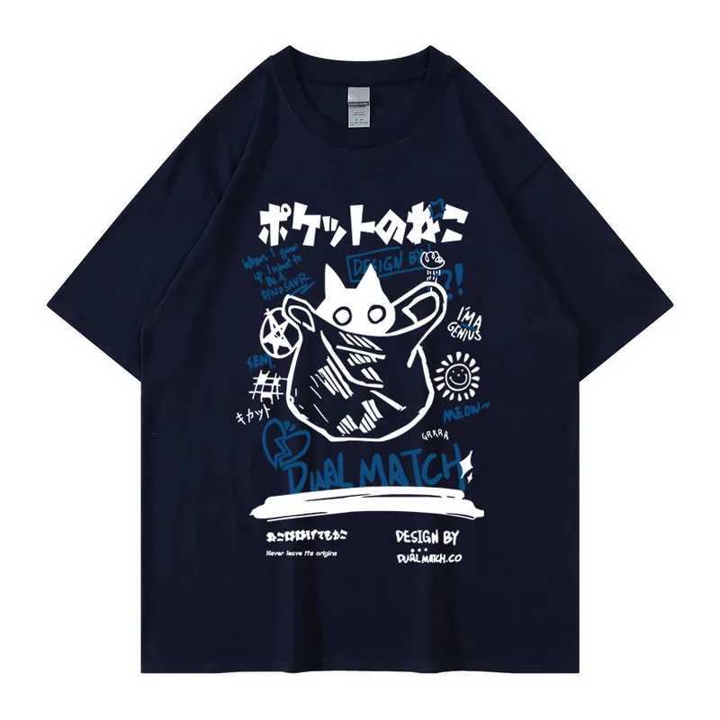 T-shirts hommes hommes femmes dessin animé t-shirts 2023 été harajuku kawaii chat imprimé t-shirts à manches courtes couple streetwear vêtements amples y2k hauts