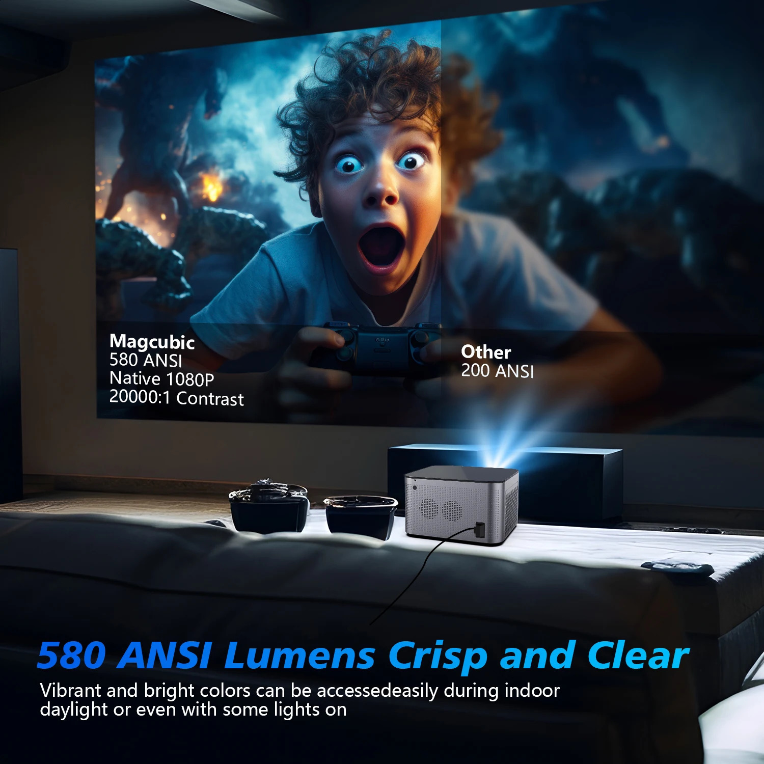 Magcubic HY350 Pro 580ANSI Projector Android 11 4K 1080P Wifi6 Voice Control Allwinner H713 Electronic Focus BT 50 Home Theater 240824