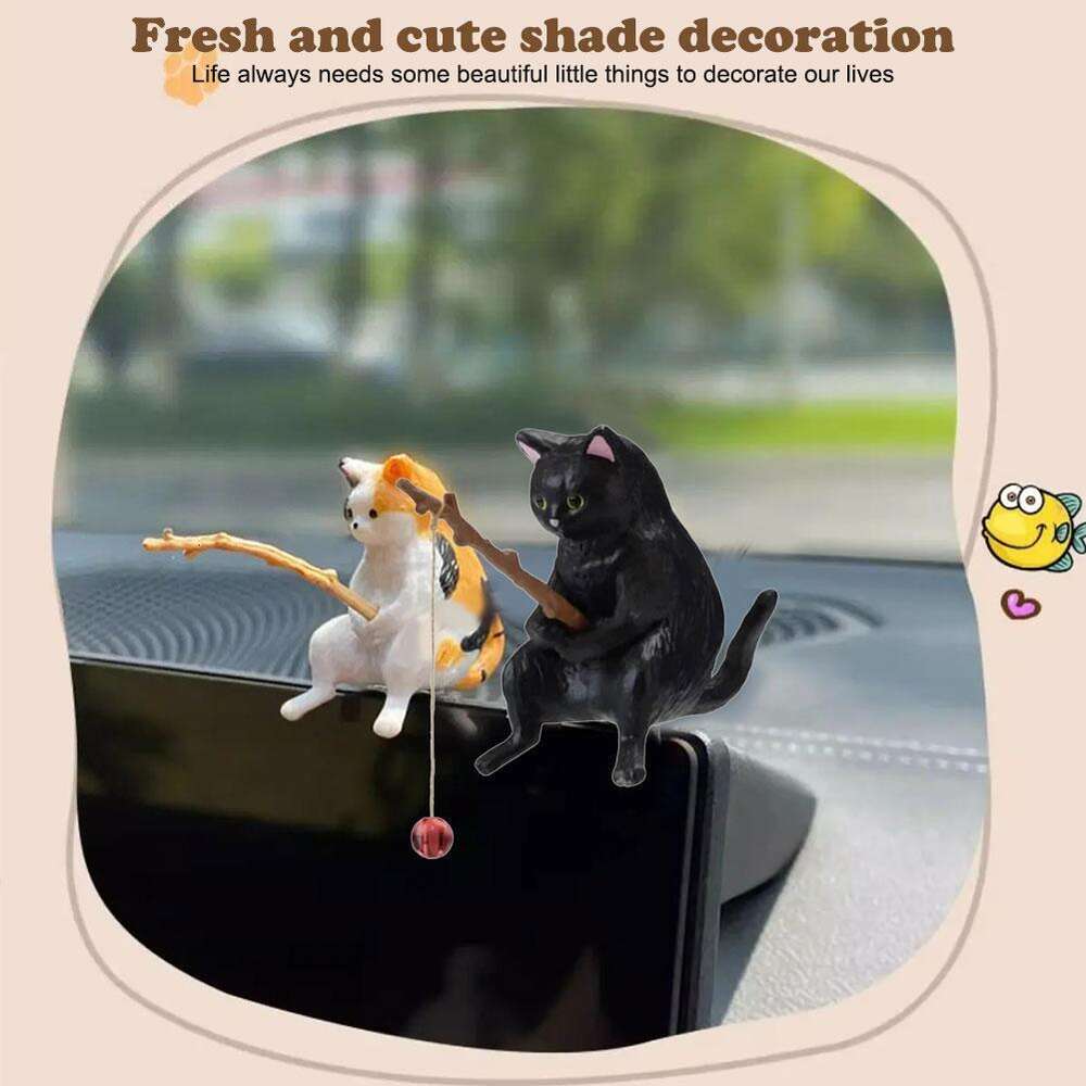 Nuovo Nuovo Nuovo Decorazione gatti da pesca Console centrale Uscita aria Ornamento Simpatico gattino Resina Accessori decorativi interni auto