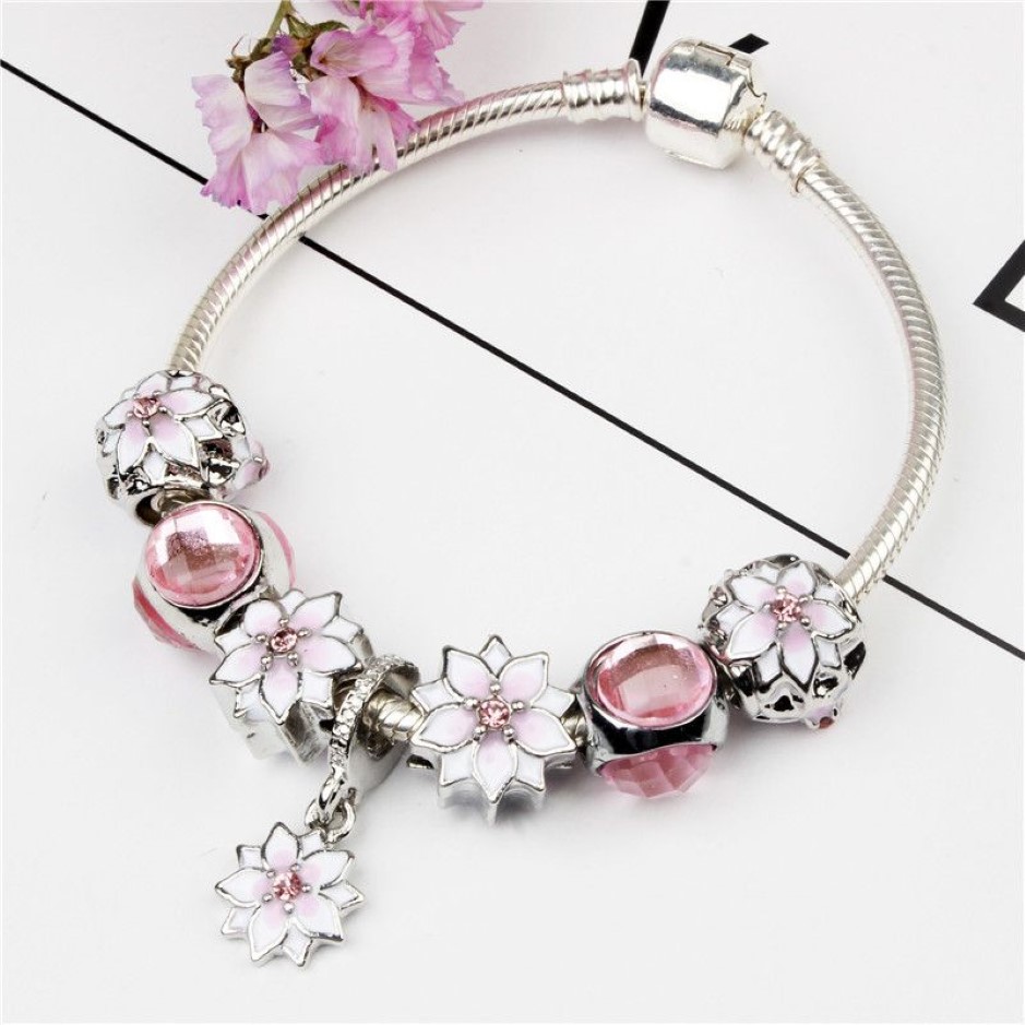 Goccia d'olio Fiore Decorazione a mano Accessori fai da te Bracciale in lega di magnolia Fata Data Braccialetti con ciondoli feste Regalo di compleanno ragazza230z