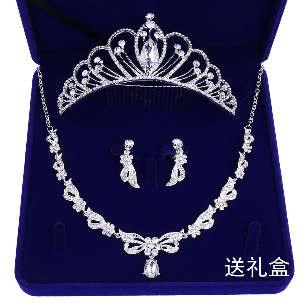 Mode smycken kristall brud tillbehör strass bröllop uppsättningar med halsband örhänge kron brud bröllop smycken
