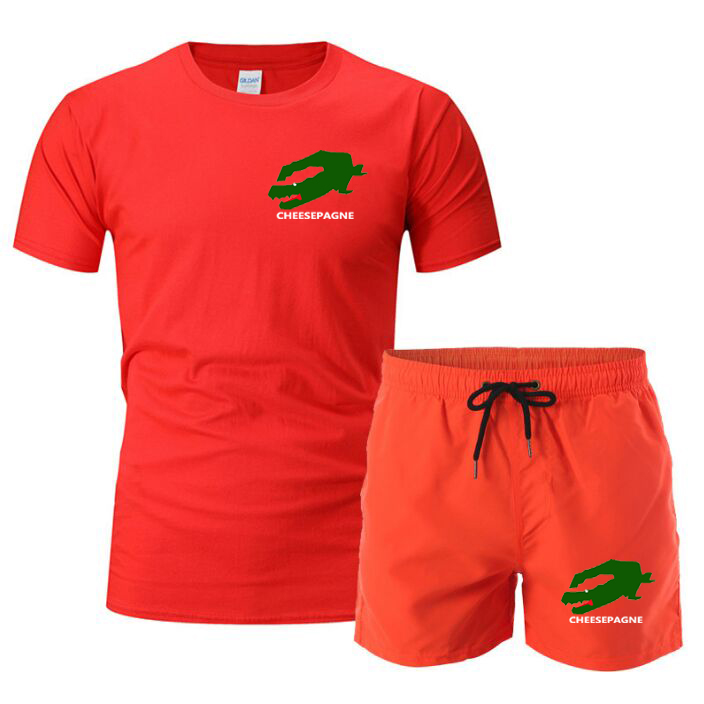 Neue Kleidung Herren Sommersport Markenlogo Druckset bequemes und atmungsaktives Laufset Fitness Sportbekleidung T-Shirt Shorts schnell trocknendes zweiteiliges Set