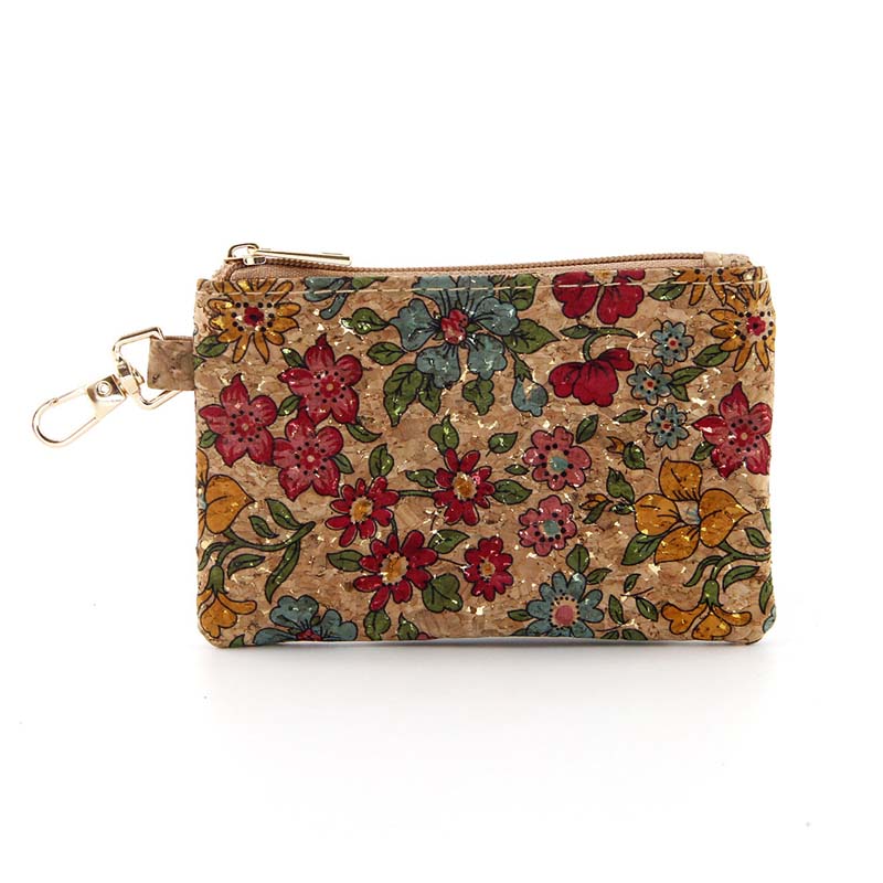 Porte-monnaie en liège avec impression florale et papillon, sac portable à ligne d'oreille courte avec porte-clés, dhl 500 pièces