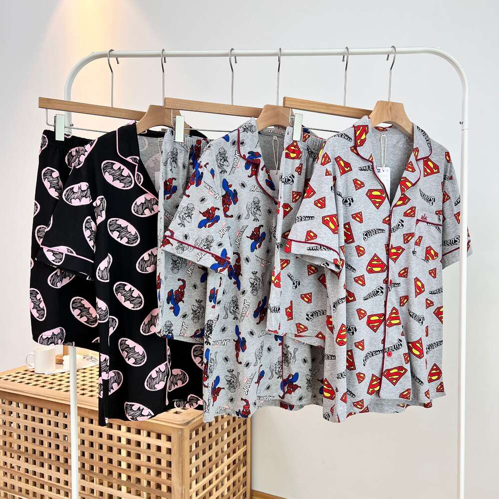 Buitenlandse Handel Orde!Japanse G-familie Zomer Cartoon Hero Print Gebreid Katoen Geborduurd Pyjama Met Korte Mouwen Woninginrichting Koppels