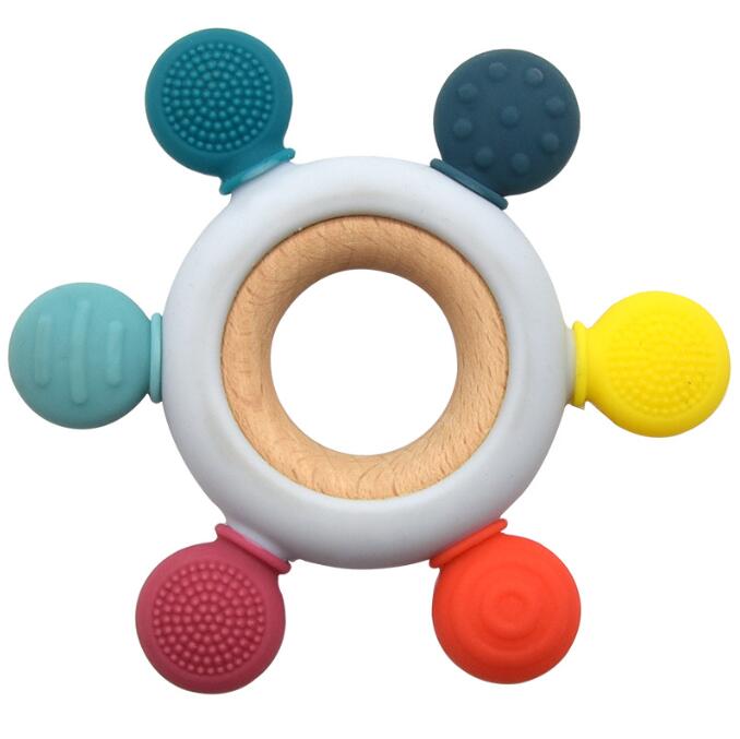 Bastoncino massaggiagengive in silicone alimenti bambini Giocattoli neonati Combinazione di massaggiagengive in silicone bambini in legno