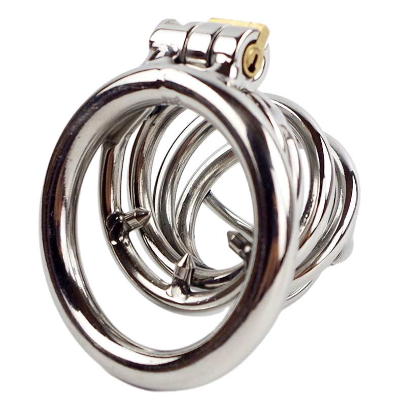 Stainless Stee Chastity Cage for Men Steel Chastity Devices Cock Cage Male Chastity Belts Penis Cage barbed ring Sex Toy for Men 3 Rings, Lock and 2 Keys Included.