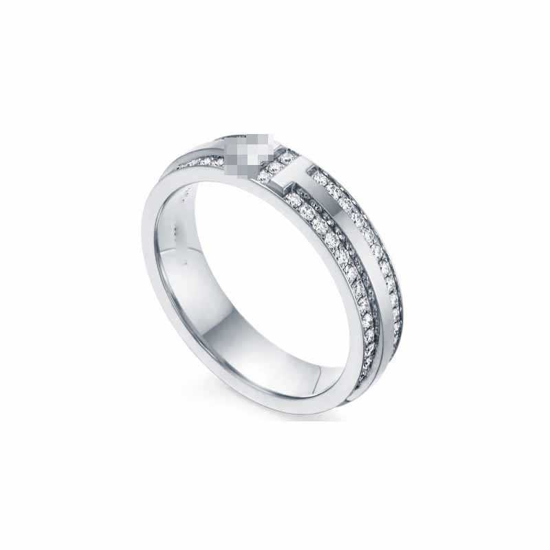 Designer Original Classic TIFFAYS S925 Sterling Silver Set med Diamond Full Gold Plated Double T Ring för män och kvinnor som en present Exquisite High Edition