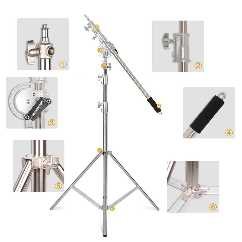 Brackets SH 106cm249cm Stainless Steel Cross Arm Bar With Weight Bag Photo Studio Accessories Extension Rod Photo Studio Kit Light Stand