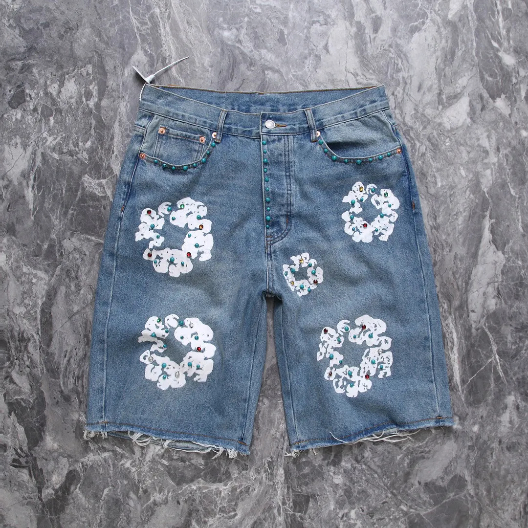 Luksusowy projektant dżinsy 2024 NOWOŚĆ STYLE MĘŻCZYZN JEAN Flower Diamond Denim Krótki Slim Mens Denim Hip Hop