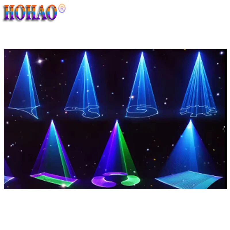 2024 Nuovo arrivo 6w RGB Animazione a colori testa mobile luce laser DMX Effetti Northern Canopy Portata di scansione ad alta velocità 20Kbs