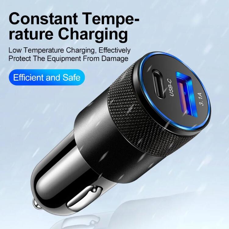 3.1A 15W USB Quick Chargers Car Charger USB PD ALUMINIUM Legering Adapter Fast Charger Chargers för iPhone 12 13 14 15 Pro Max Plus Samsung GPS M1