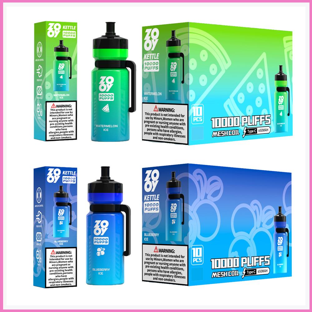 Partihandel Vape Puffs Zooy Kettle Puff 10000 Puff 12K Puffbar E Cigarett Disponibel Vape Mesh Coil 20 ML 650mah Vapers Gratis frakt Förångare Puff 10K Puff 12000