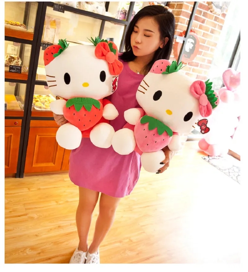 2024 Factory wholesale 22cm Hello Strawberry Katie Cat Plush Toys Anime Around Dolls Children's Gift