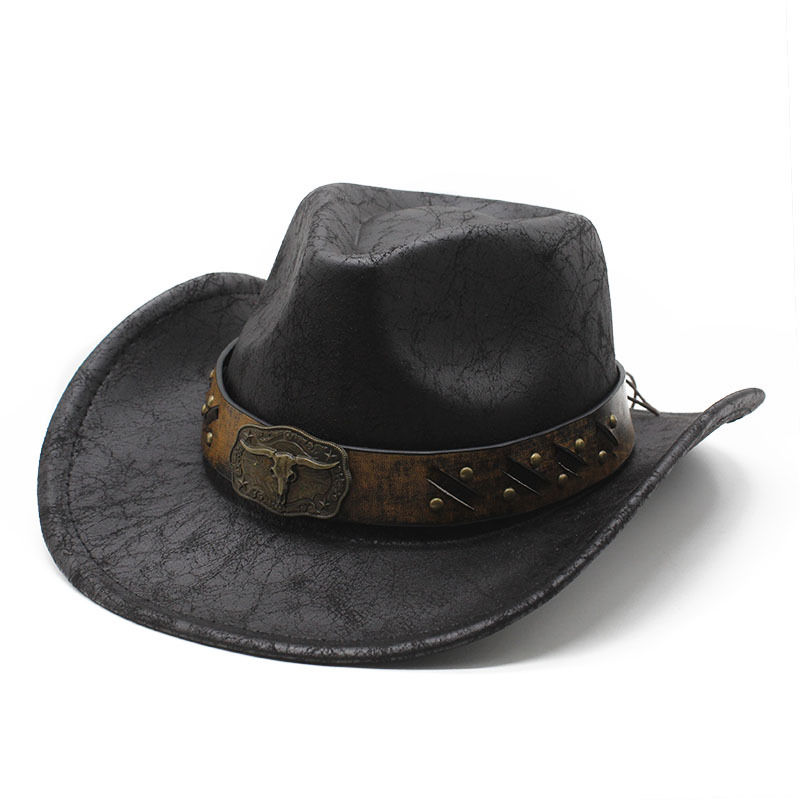 2024 nuove donne uomo cappelli retrò a tesa larga cappello jazz moda pelle scamosciata texture cappelli da cowboy occidentali uomo donna parasole esterna