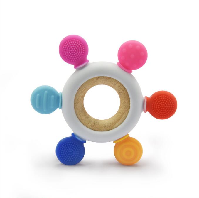 Bastoncino massaggiagengive in silicone alimenti bambini Giocattoli neonati Combinazione di massaggiagengive in silicone bambini in legno