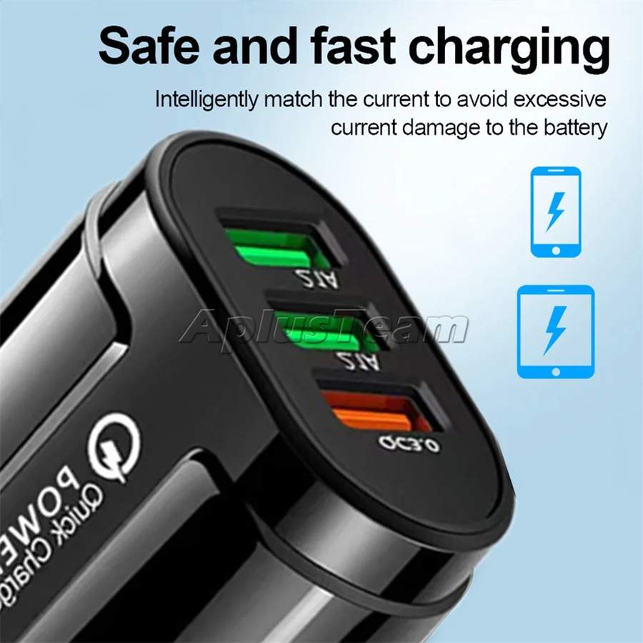 Quick Charge 3.0 USB Charger 28W 3 Ports Adapter QC 3.0 EU US UK Plug Wall Mobile Phone Fast Charger Home Wall Charger Travel Adapter