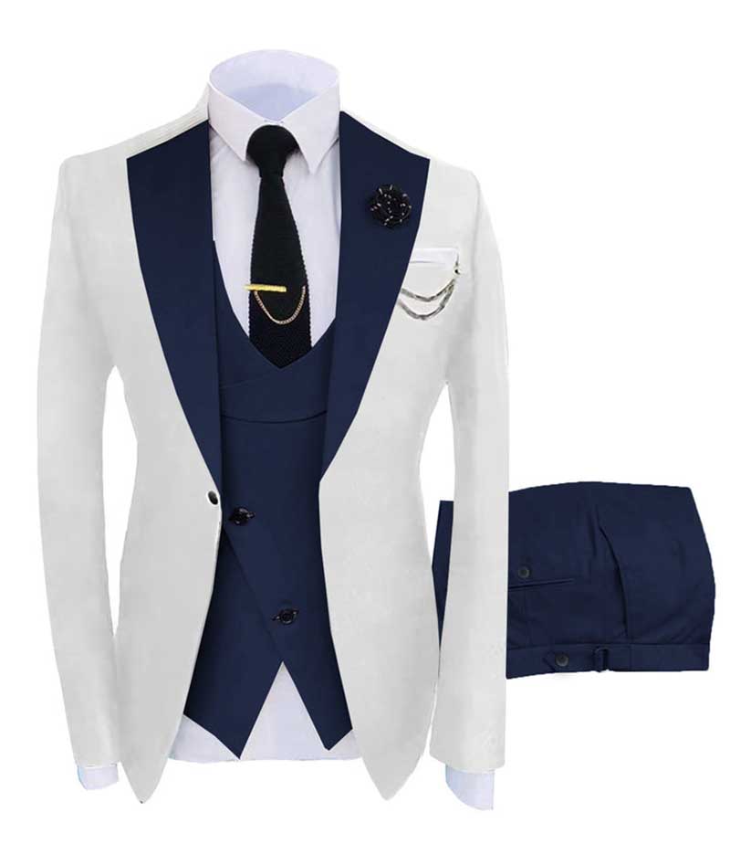 لصق اللون 3 قطع الرجال بدلات Tuxedo ذي طوق الرسميات الرسمية الحجم المخصص Single Single Breadted 3 جيوب السترة+سترة+بانت