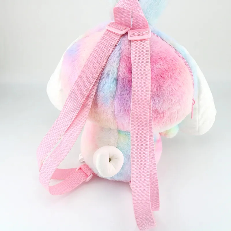 2024 Creative Long Ear Rabbit Rainbow Peluche Sac à dos Big Eye / Squint Lolita Design Kids Out Holiday Toy Doux Cadeau d'anniversaire En gros