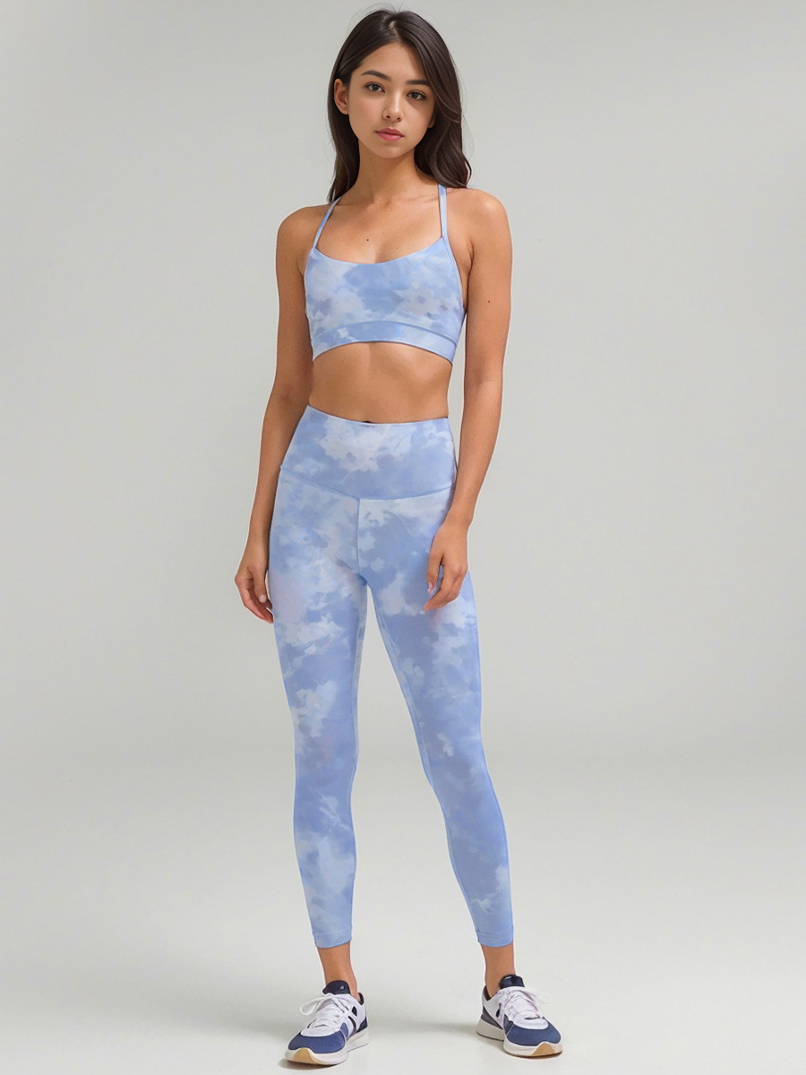 2024 Lu Tie Dye Yoga Set Women Sportswear Gym Crop Tops Y-shape Bra Fitness Clothing High Waist Leggings Workout Sports Suit With Lu Logo