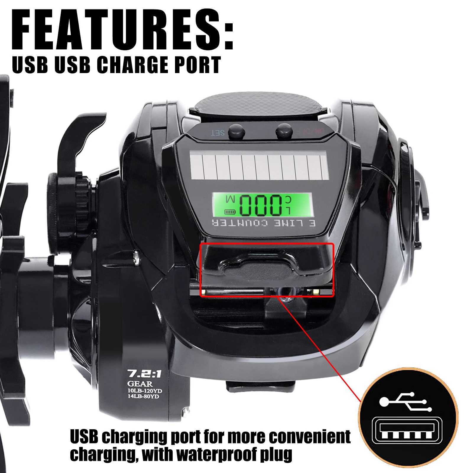 Boat Fishing Rods New Electronic Baitcasting Fishing Reel Led Screen USB And Solar Charging 7.2 1 Sea Saltwater Waterproof Cast Drum Wheel Casting YQ240301