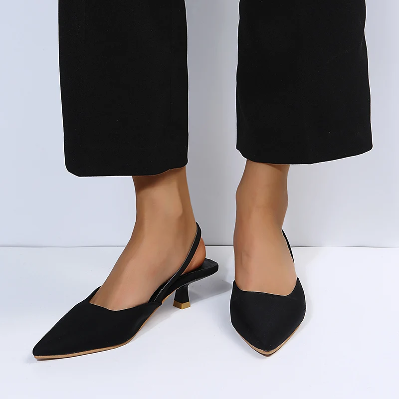 shoes 2021 Nouveau vert bout pointu Slingback tempérament chaussures sur talons fille française mode sandales aiguilles chaussures pour femmes professionnelles
