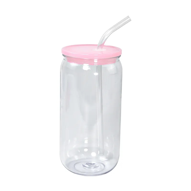 Pot Mason en plastique PP de 16oz, tasse monocouche en acrylique avec paille, canette Mason transparente de 500ml, tasse à boire en PP