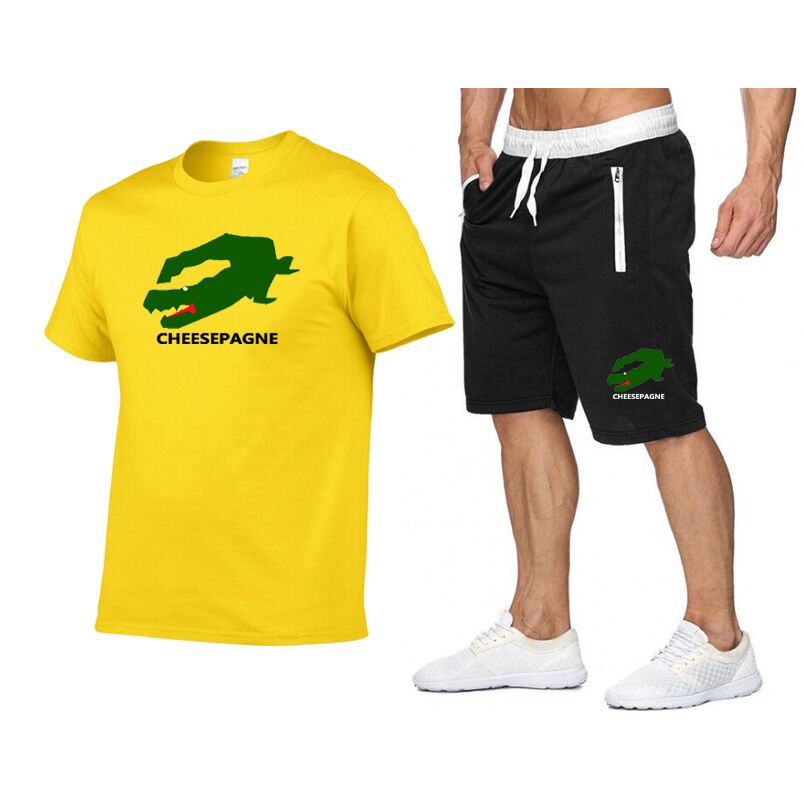 Summer Men's Fitness Fashion Leisure Spor Seti Spor Seti Seti Kısa Kollu T-Shirt Şort 2 Parçalı Set