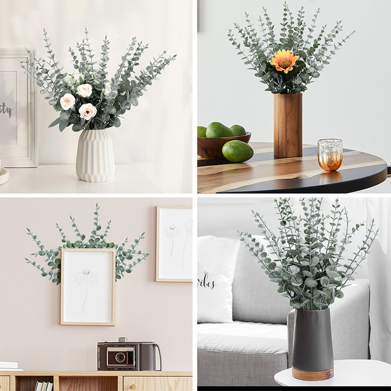 Fleurs décoratives 10 pièces plantes artificielles dorées feuille d'eucalyptus décoration de noël pour la maison salon bricolage fleur de fête de mariage