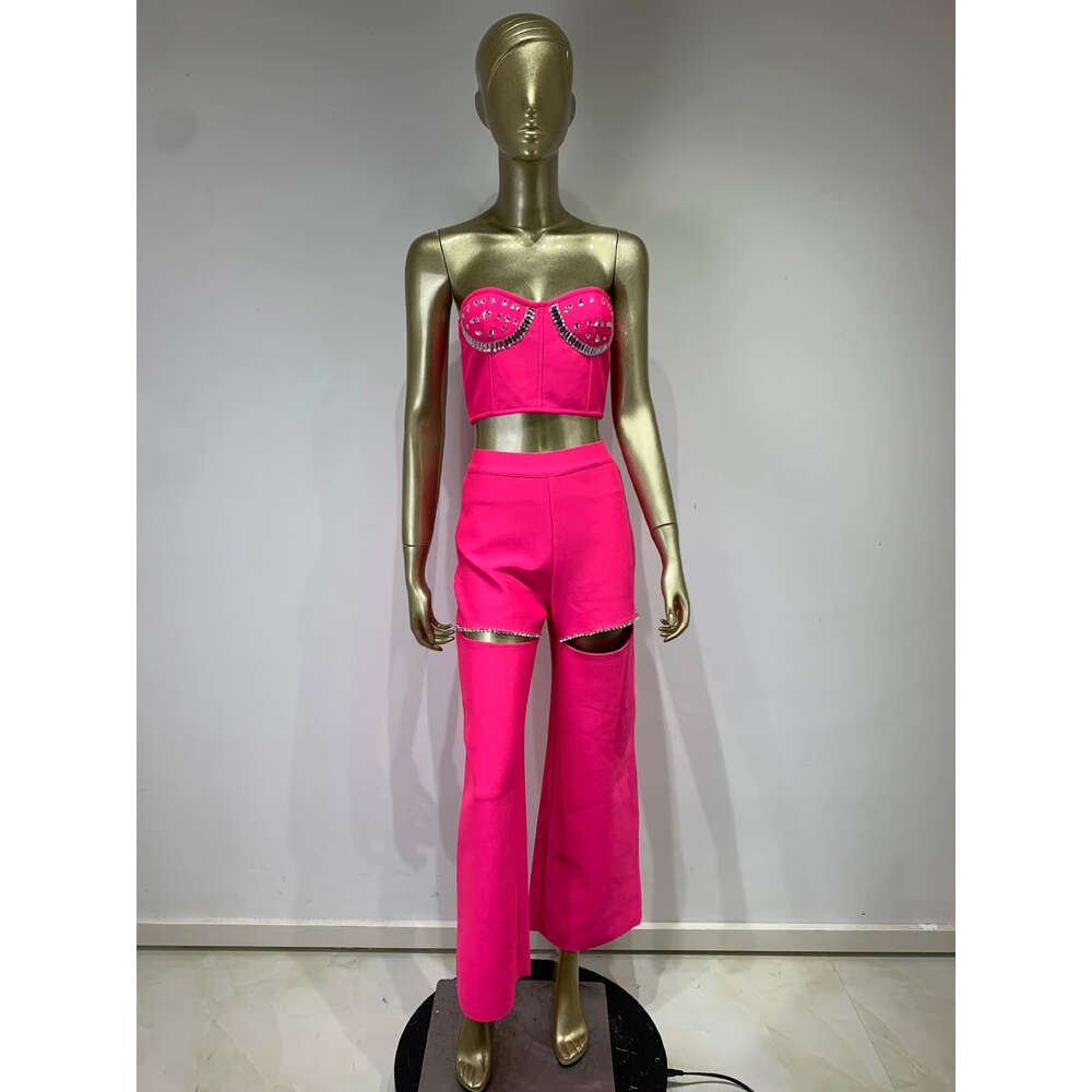 Nowy Rose Red Bandage High Street Fashion Bra Top Gread Netce Pants