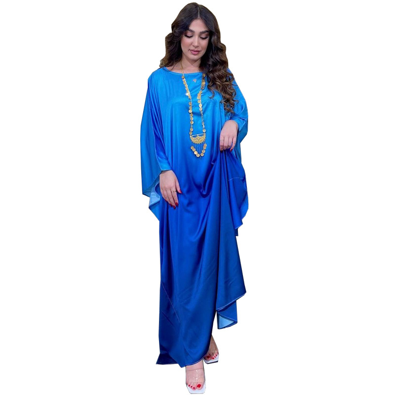 Moyen-Orient Abaya Robe musulmane Modeste Caftan Mode Doux Léger Satin Manches Chauve-Souris Robe Dubaï Kuftan Robes Turques Robes D'impression Dégradée