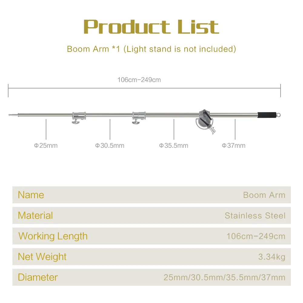 Beugels SH 106cm249cm roestvrijstalen kruisarmstang met gewichtszak Accessoires voor fotostudio Verlengstang Fotostudiokit Lichtstatief