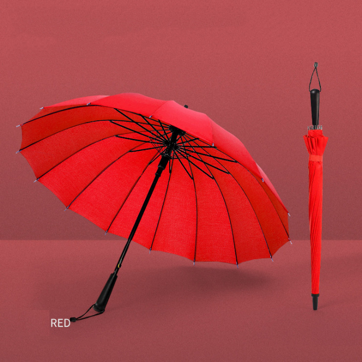 Прямой зонт ветрозащитный твердый цвет длинная ручка большая автоматическая радужная зонтика сильная рама водонепроницаемое 16 ребра бизнес -подарки на заказ логотип женщины мужчина W0193