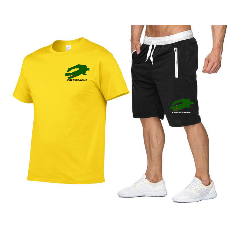 여름 남자 피트니스 패션 남자 캐주얼 스포츠웨어 세트, 체육관 운동복 짧은 슬리브 티셔츠 반바지 2 피스 세트