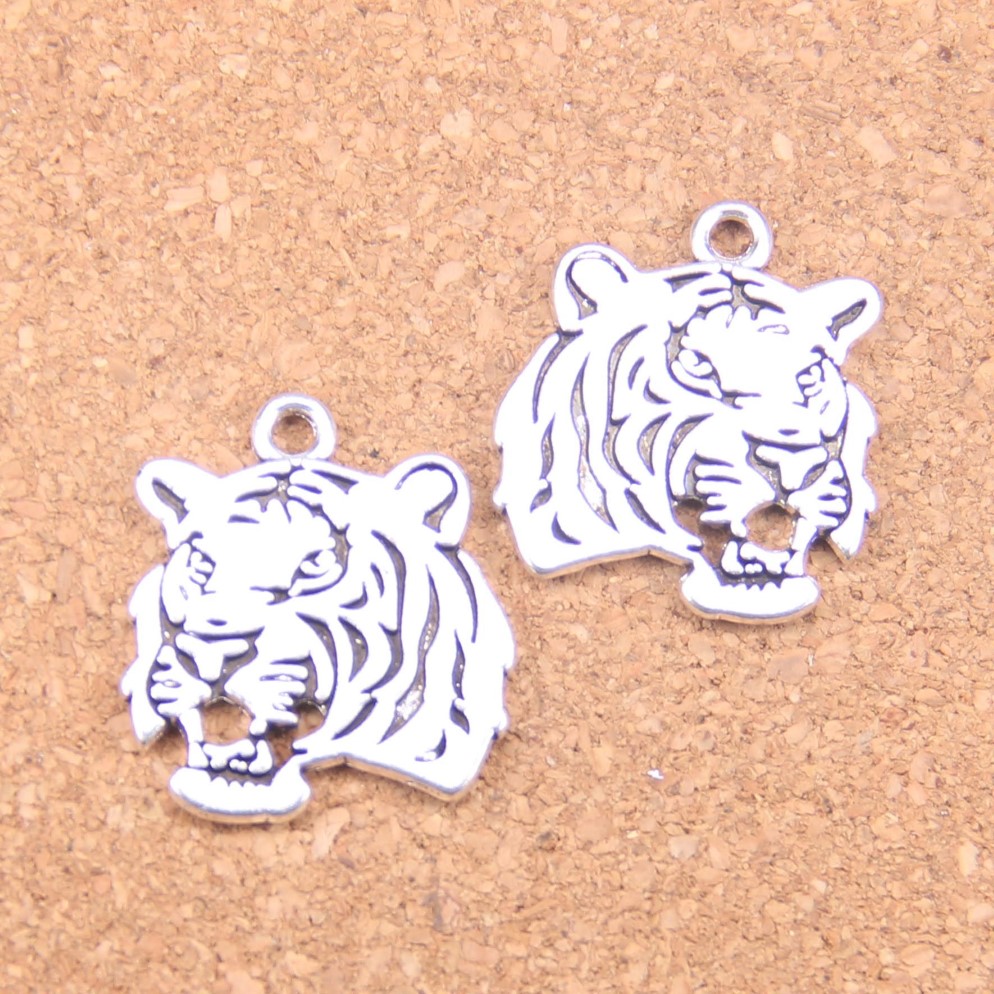 Antique Silver Bronze Plated roaring tiger head Charms Pendant DIY Necklace Bracelet Bangle Findings 27 24mm257P