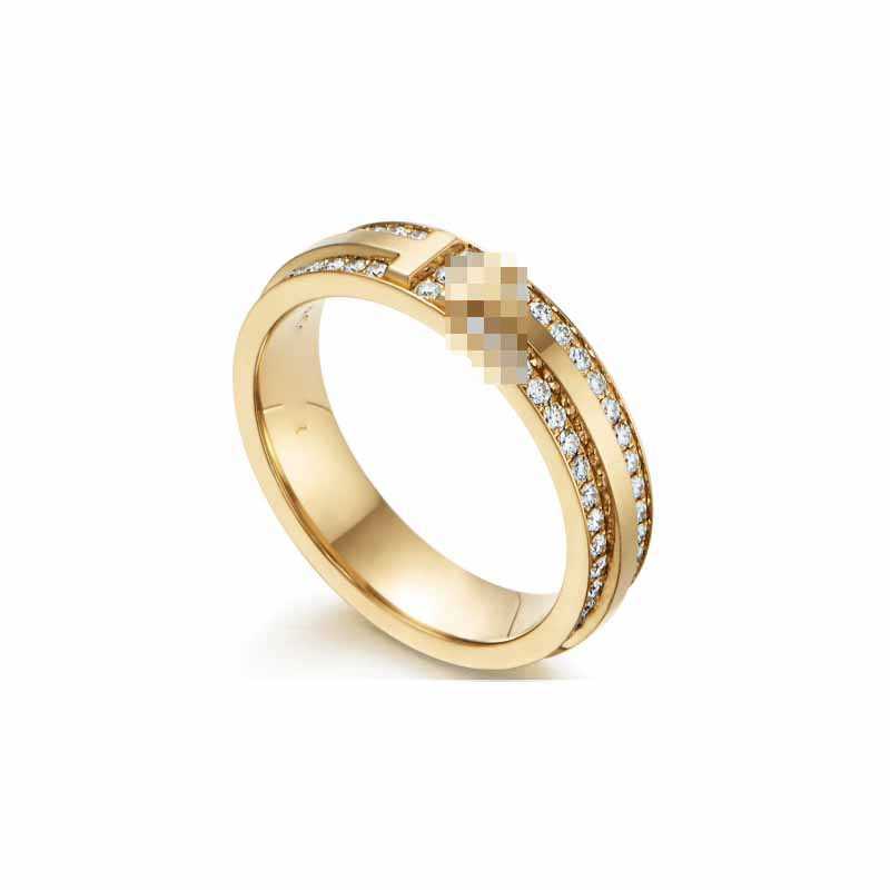 Designer original Classic Tiffays S925 Sterling Silver Set with Diamond Full Gold Plated Double T Ring for Men and Women as a Gift Exquisite High Edition