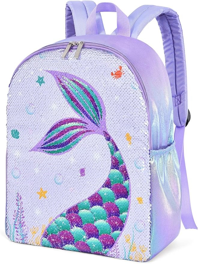 School Backpack Little Bags for Kids Sequins Children's Backpacks Purple Preschool Book Bags for Girls