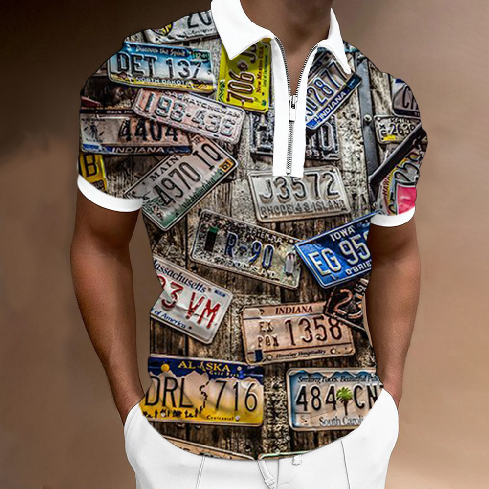 Wzór osobowości 3D Digital Drukowane męskie koszulki zip-up Business