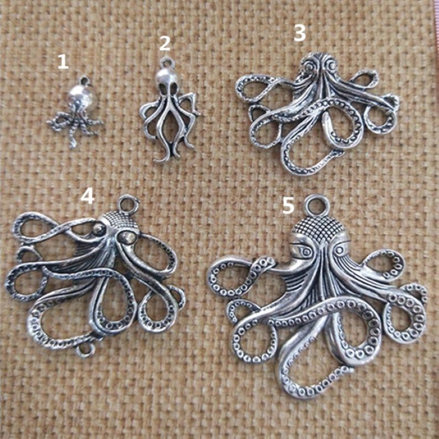 Moda antika gümüş deluxe ahtapot cazibe koleksiyon kolye kolye 18mmx33mm bilezikler için küpe diy cazibesi lot218w