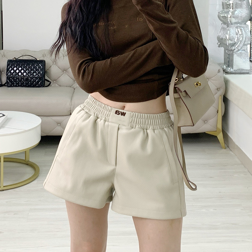 Designer Women's Shorts Embroidery Letter Elastic Waist Design Fashionable Versatile Spring Summer Women's Cute Style Leather Shorts