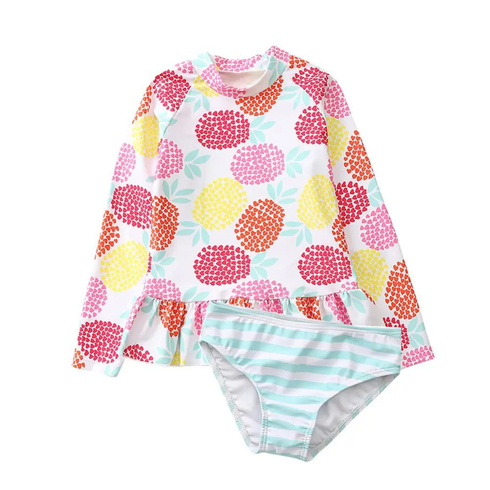 Swimwear Sun Swimsuit for Baby Girls Floral Print Sun Protection Rash Guard Set Kids Girls 1~10Year Beachwear Long Sleeve Bathing Suits