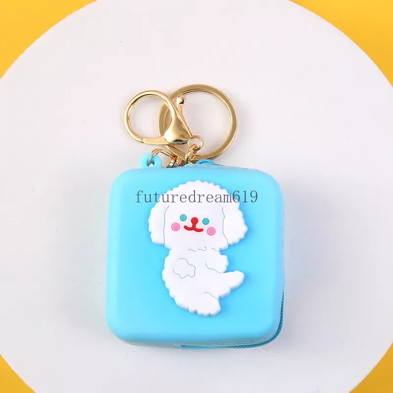 Coin Purses Bag Keychains Silicone Wallet Key Chains Rings Fashion Animal Rabbit Dog Daisy Flower Rainbow Strawberry Orange Egg Keyrings Accessories