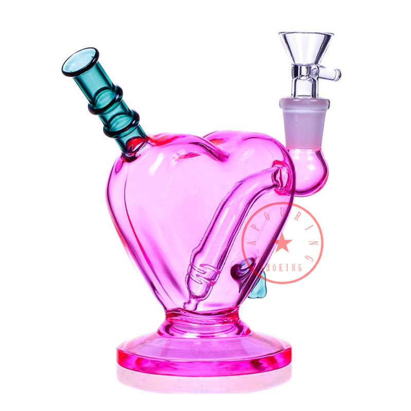 Pink Love Heart Shaped Traveler Glass Reting Bubbler Pipes Portable Dry Herb Tobacco Filter Handle Cigarette Holder Tube Waterpipe Bubble Hand Bong DHL