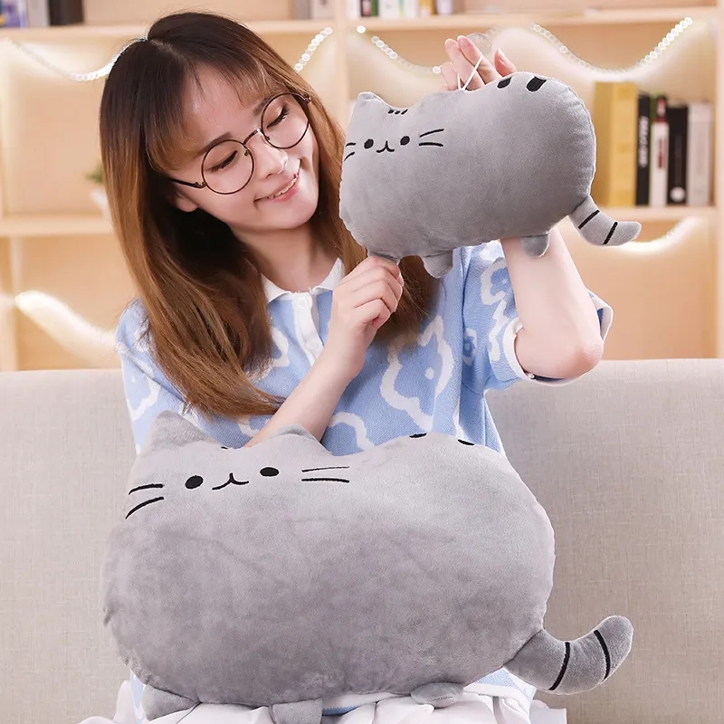 Oreiller en peluche chat Kawaii, coussin chaton, jouets en peluche doux et colorés, poupée en peluche gris rose blanc, articles ménagers, cadeaux pour petite amie, 2024