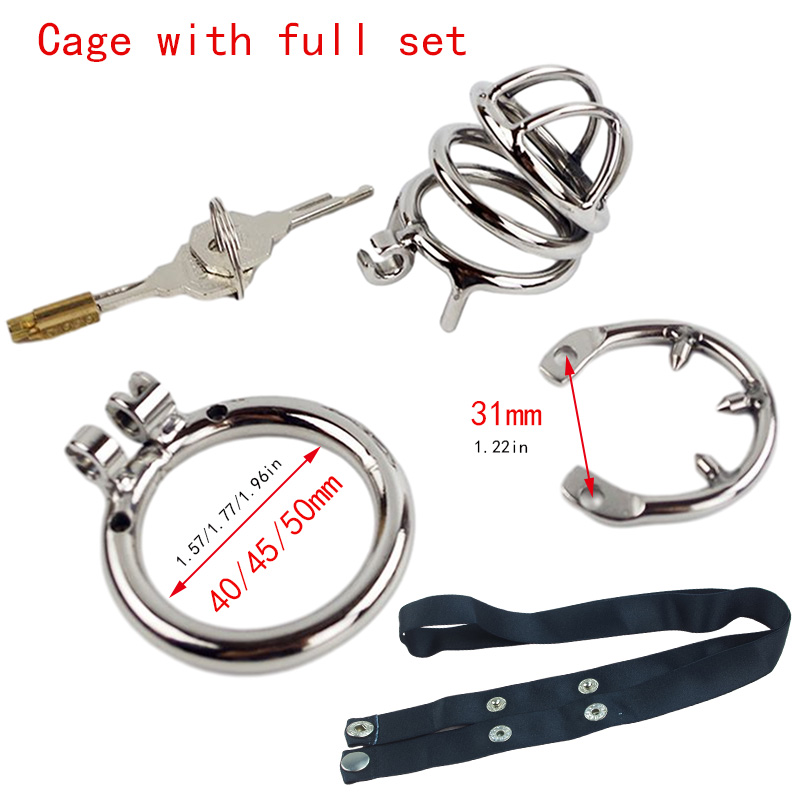 Cage de chasteté en acier inoxydable pour hommes Dispositifs de chasteté en acier Cage à coq Ceintures de chasteté masculine Cage à pénis anneau barbelé Sex Toy pour hommes 3 anneaux, serrure et 2 clés incluses.